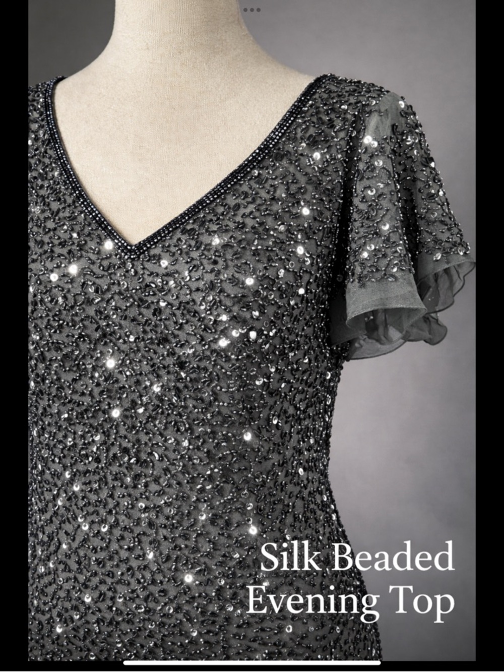 Silk Beaded Sequin Top Adrianna Papell Evening Wedding Guest Holiday Blouse